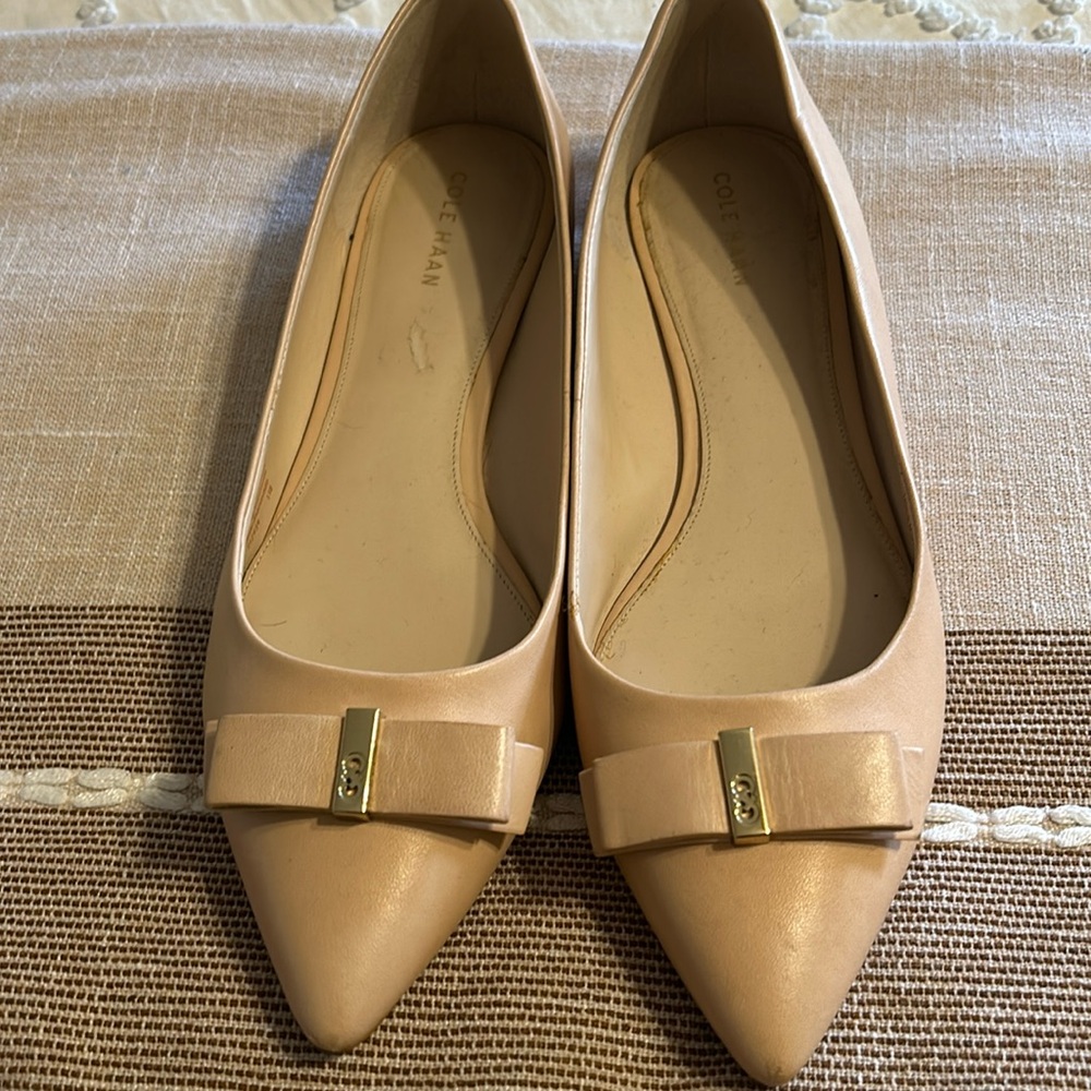 Cole Haan Elsie Bow Skimmer Slip-on Ballet Flats Beige Leather